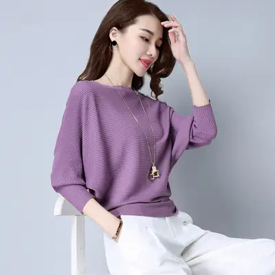 Purple Loose Knit Sweater for Women 2025 Spring Autumn