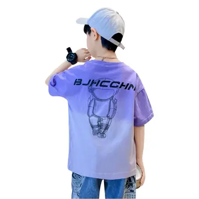 Cotton Kids T-Shirt Green Motorcycle Print Loose Summer