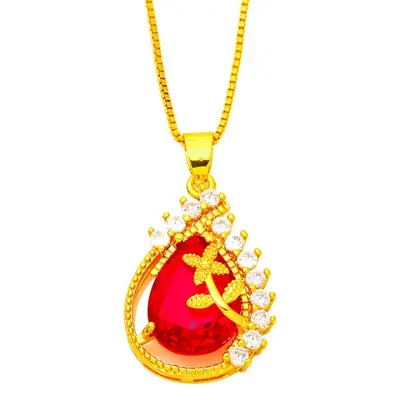Vietnamese Gold Micro-Illaid Zircon Pendant with Water Drop Flower Design