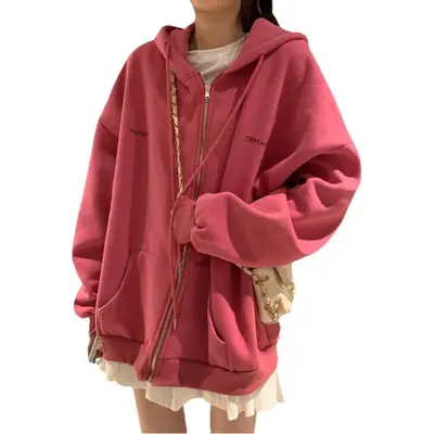 Women Velvet Hoodie Sweatshirt Pink 2025