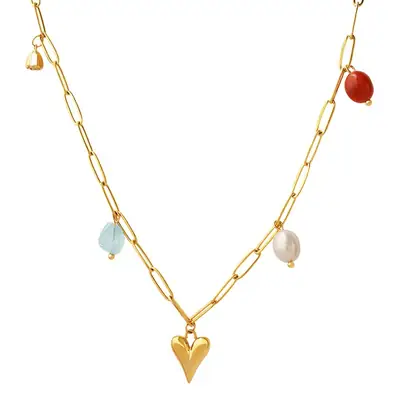 French Style Gold Heart Pearl Necklace for Girls