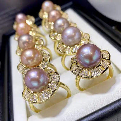11mm Pearl Ring with 18K Gold Plated Beads for Women