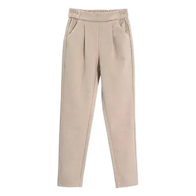Women Woolen High Waist Pants Beige Black Loose Fit