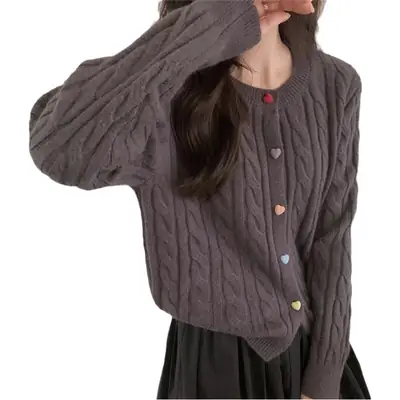 Milk Fufu Knitted Cardigan with Love Buckle Button