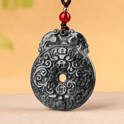 Jade Peace Buckle Pendant Black Antique Men Women