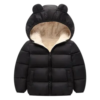 Kids Bear Ears Puffer Jacket Black Rabbit Ears Thick
