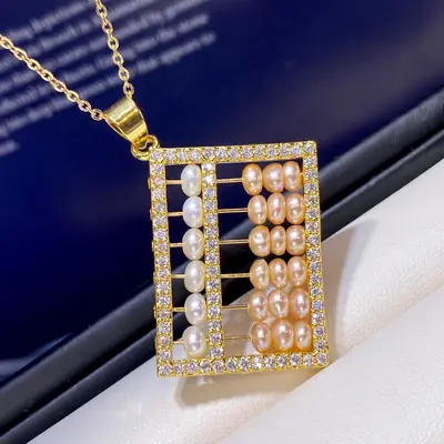 14K Gold Pearl Abacus Pendant for Women