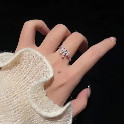 Bow Ring Women's Adjustable Flash Diamond Ring