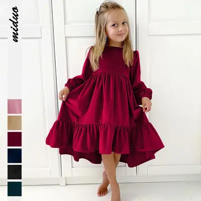 One-piece delivery Children's autumn clothes foreign trade new ruffled long sleeve Suede dress Party children's clothing princess dress