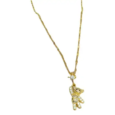 Titanium Steel Light Luxury Full Diamond Bear Oli Necklace
