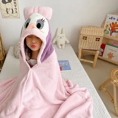 Coral Fleece Bathrobe for Girls Baby Wrap Absorbent