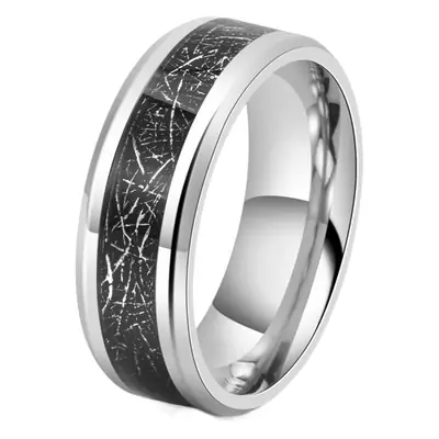 Titanium Steel Rings Black Silk Laid 8mm Men's Jewelry