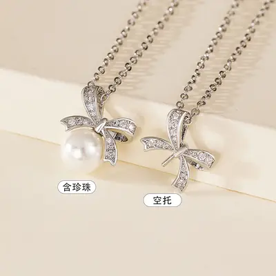 18K Gold Plated Bow Pearl Necklace for Women