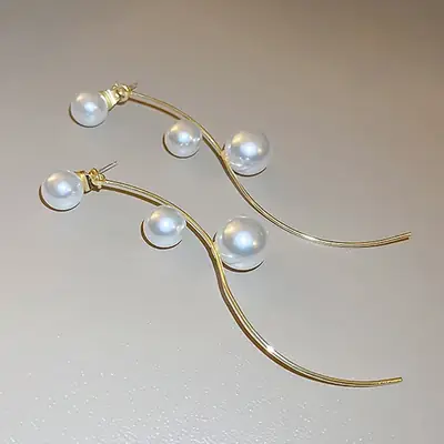 Silver Pearl Tassel Earrings for Women Elegant High-end