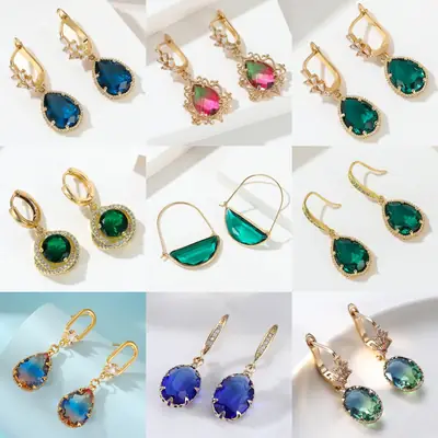 Geometric Crystal Glass Earrings Heavy Industry Mixed Batch Yiwu