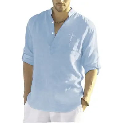 Men Long Sleeve Cotton T-Shirt Black Loose Fit