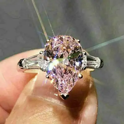 Pink Water Drop Zircon Ring 8mm Women's High-End Wedding