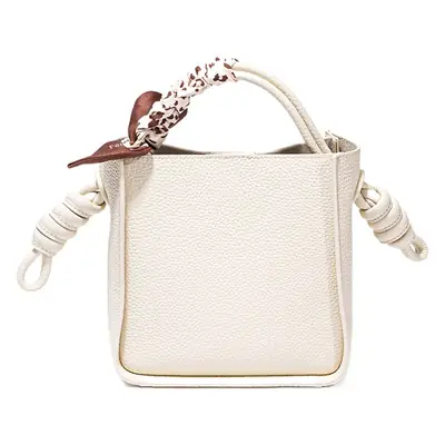 Women's Genuine Leather Silk Scarf Bag with Decorative Ribbon