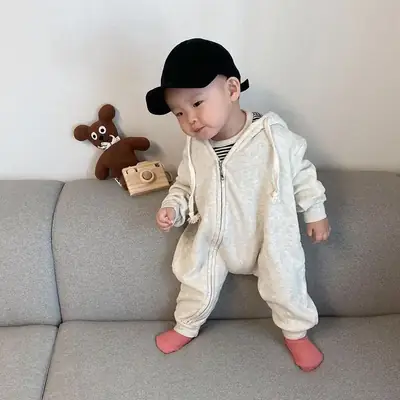 Baby Hooded Cotton Suit Grey Winter Korean Style