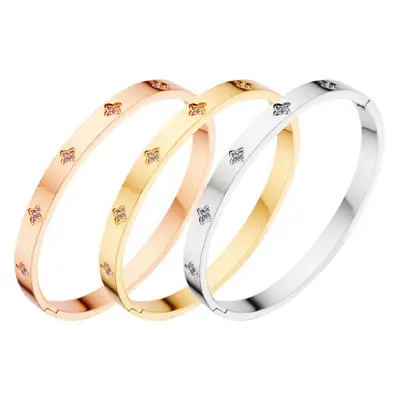 Shiny Four-Leaf Flower Stainless Steel Bracelet with Plum Blossom Design