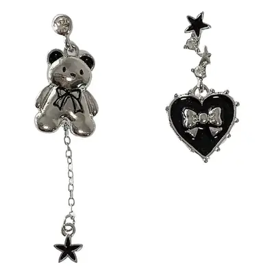 Bear Star Earrings for Women Silver Rhinestone