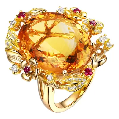 Luxury Citrine Cherry Blossom Ring with Egg Diamond