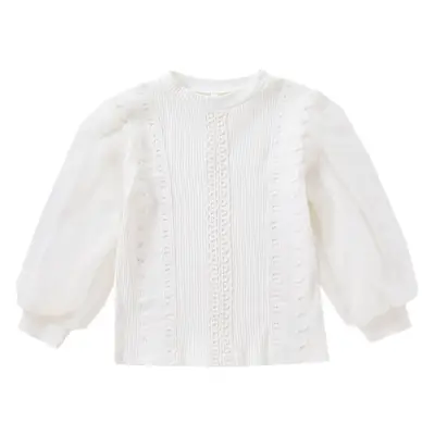 Girls Long Sleeve Lace T-Shirt White Medium to XL