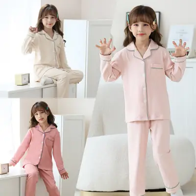 Girls Cotton Pajama Set Pink Green Spring Autumn 2022