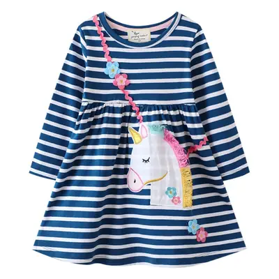 Girls Unicorn Lace Dress Blue Striped Spring Sleeve
