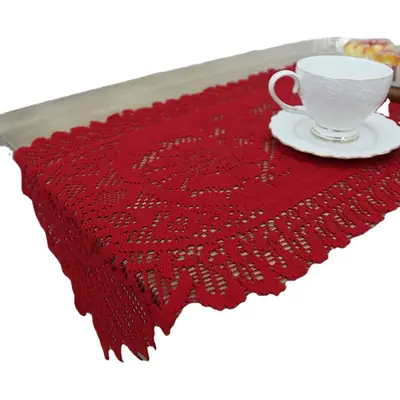 Red Cross-Country Lace Table Towel Long Mat Coffee Cover
