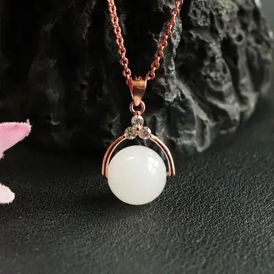 Guan Yu S925 Silver Inlaid White Jade Pendant Necklace