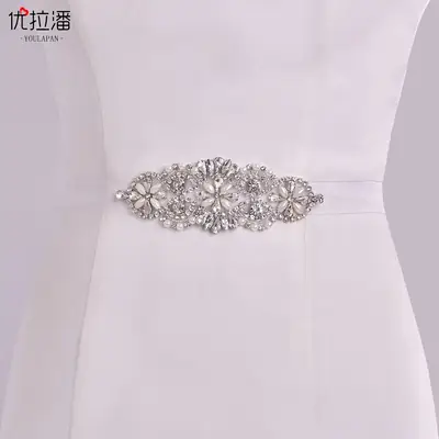 White Bridal Belt with Rhinestone Girdle for Women