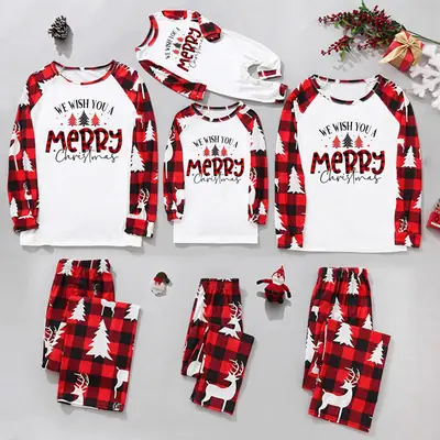 Tianming Christmas Parent-Child Plaid Pajamas Set