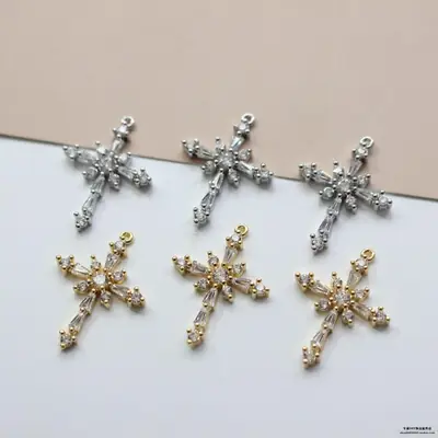 Snowflake Cross Earrings with Real Gold & Zircon Design