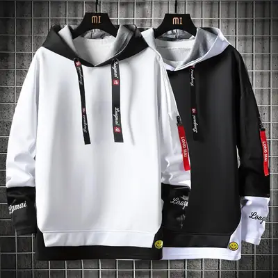 Men Hooded Sweatshirt White Black Spring Autumn New