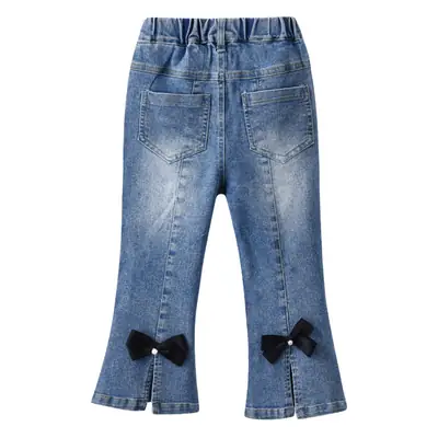 Sweetheart Daddy Girls Blue Denim Flare Pants with Black Bow