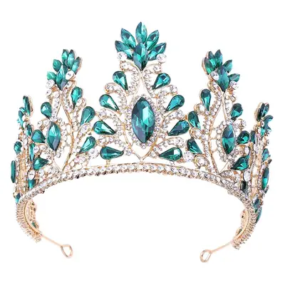 European Princess Crown with Green Rhinestones