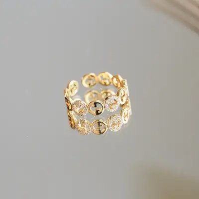 Real Gold Electroplated Zircon Open Ring for Women