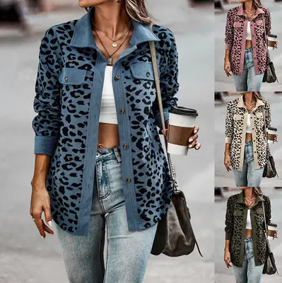 2025 Leopard Print Button Long Sleeve Jacket for Women