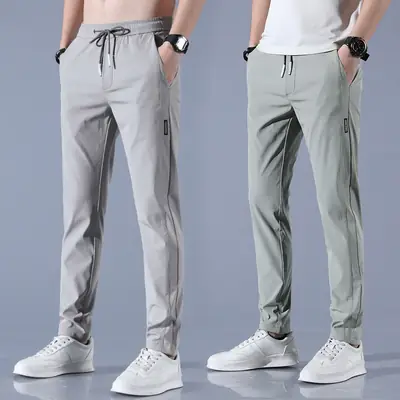 Men's Grey Ice Silk Slim Fit Pants 2025 Summer