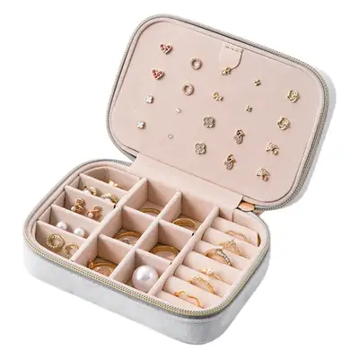 Portable Velvet Jewelry Box with Earrings & Rings Storage