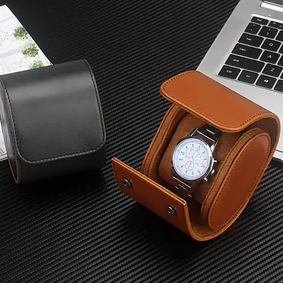 Men's Pu Leather Watch Box with Pillow Storage