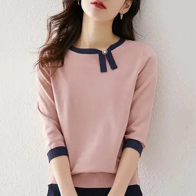 Women's Color Block Asymmetrical T-Shirt with 3/4 Sleeves