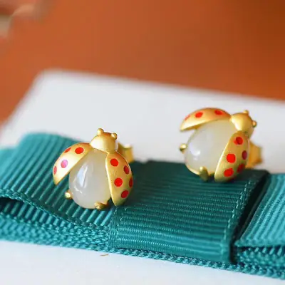 Cute Ladybug Earrings Set S925 Sterling Silver