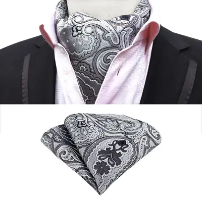 Men's Polyester Scarf Set Red Patterned Tie Square Scarf