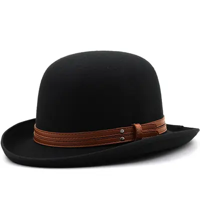 Men's Oval Top Hat Brown Belt Decor European American British Classic Belt Retro Wool Small Top Hat