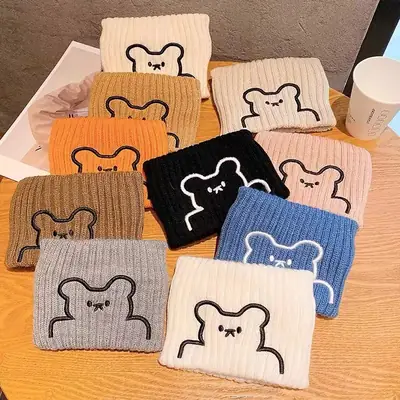 Wool Bear Embroidery Headband Women Winter Warm