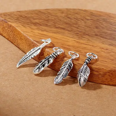S925 Sterling Silver Feather Pendant with Leaf Design
