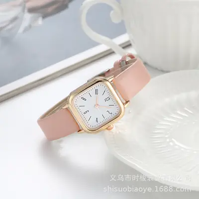 Women's Square Watch Gold Rose Gold Black Strap Quartz