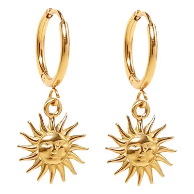 18K Gold Sun Pendant Earrings for Women